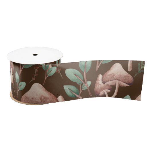 Boho Eucalyptus Forest Mushrooms Donker Bruin Satijnen Lint (Spoel)