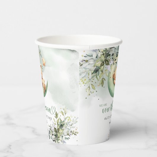 Boho eucalyptus gebladerte teddybeer over de maan papieren bekers (Rechts)