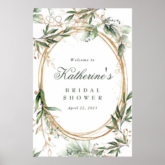 Boho Eucalyptus Gouden Cirkels Bruidsdiner Poster (Voorkant)