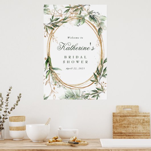 Boho Eucalyptus Gouden Cirkels Bruidsfeest Poster (Keuken)