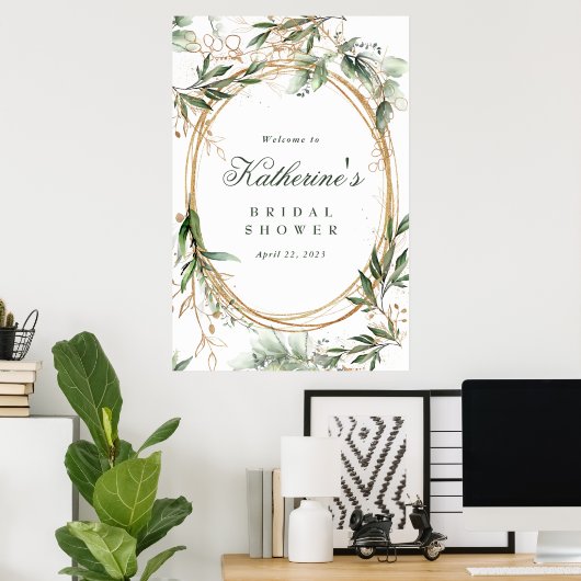 Boho Eucalyptus Gouden Cirkels Bruidsmeisjesfeest Poster (Thuiskantoor)