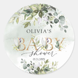 Boho eucalyptus gouden letters Baby shower sticker