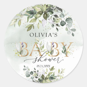 Boho eucalyptus gouden letters Baby shower sticker