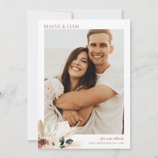 Boho Eucalyptus Green Flowers Pampas Wedding Kaart (Achterkant)