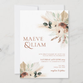 Boho Eucalyptus Green Flowers Pampas Wedding Kaart