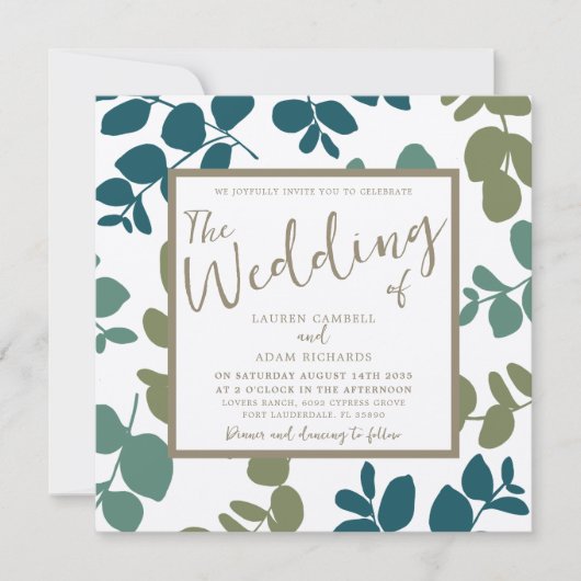 Boho Eucalyptus Green & Gold Uitnodiging voor het  (Voorkant)