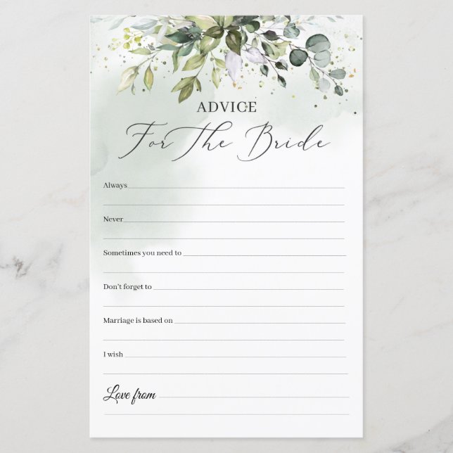 Boho Eucalyptus greenery Advice for the Bride game (Voorkant)