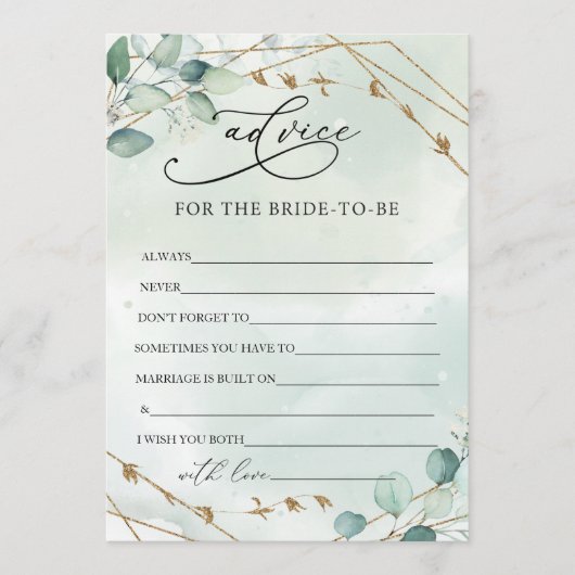 Boho Eucalyptus Greenery Foliage Faux Gold Lijst Advieskaart (Voorkant)