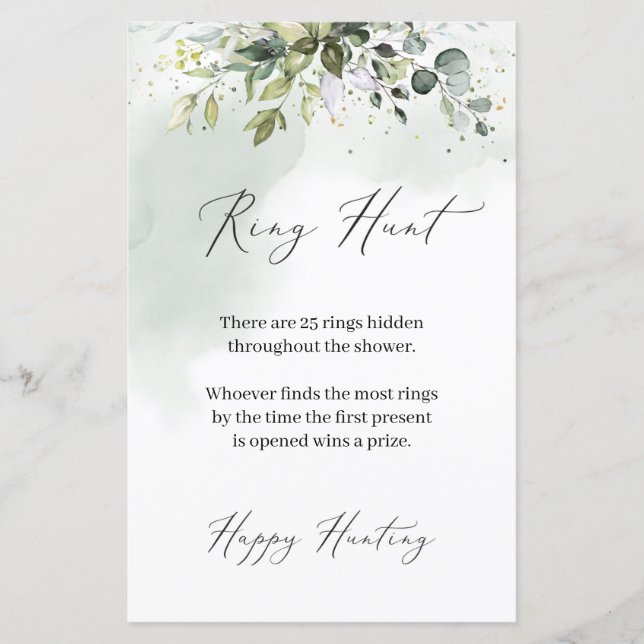 Boho Eucalyptus greenery foliage Ring Hunt game (Voorkant)