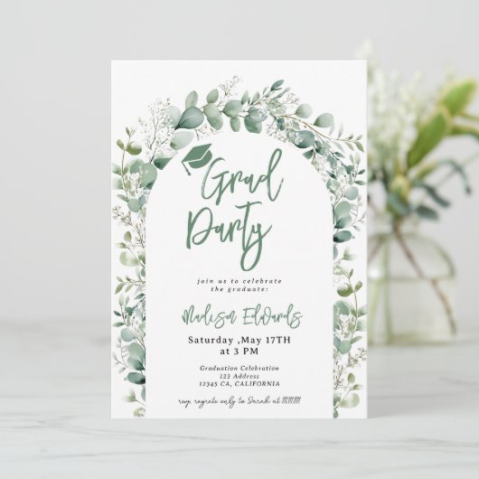 Boho Eucalyptus Greenery Foto Afstudeerfeest Kaart (Staand voorkant)