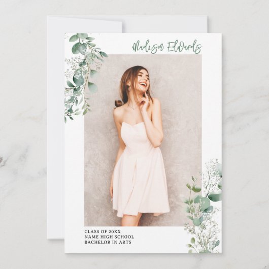 Boho Eucalyptus Greenery Foto Afstudeerfeest Kaart (Achterkant)