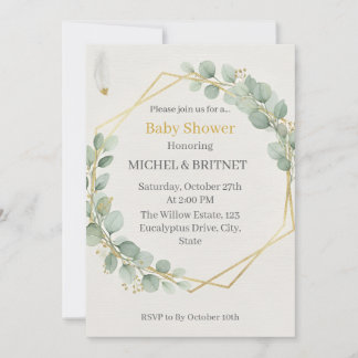 Boho Eucalyptus Greenery Gold Baby Showers Kaart