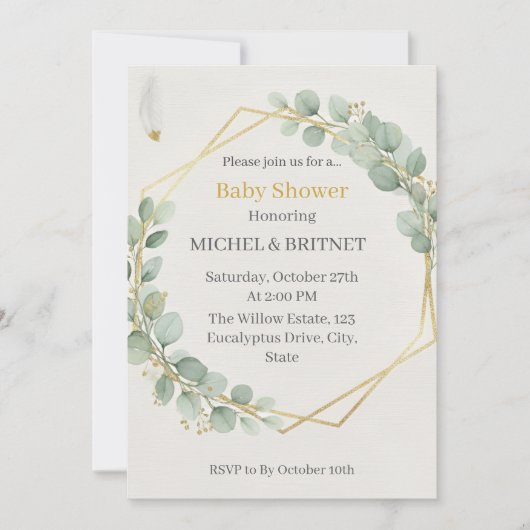 Boho Eucalyptus Greenery Gold  Baby Showers Kaart (Voorkant)