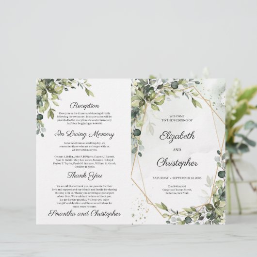 Boho Eucalyptus Greenery Gold Geometric Program (Staand voorkant)