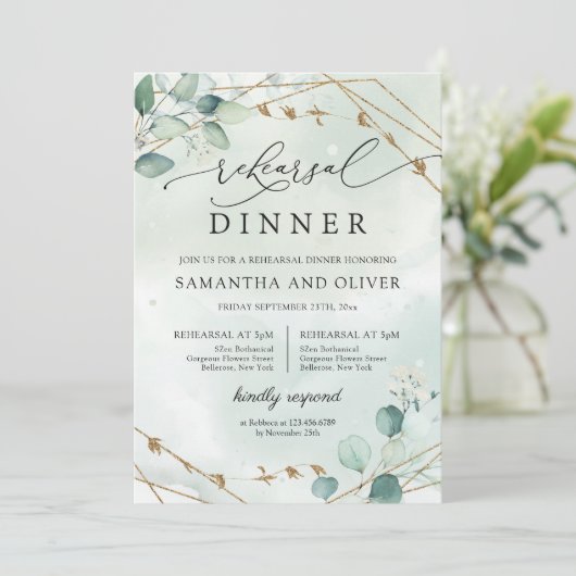 Boho Eucalyptus Greenery GOld Geometrische repetit Kaart (Staand voorkant)