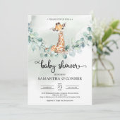 Boho eucalyptus greenery met grote baby giraffe kaart (Staand voorkant)