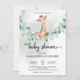 Boho eucalyptus greenery met grote baby giraffe kaart