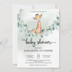 Boho eucalyptus greenery met grote baby giraffe kaart
