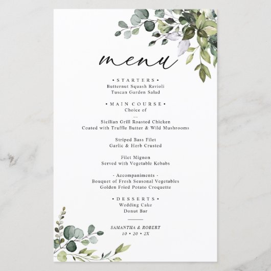 Boho Eucalyptus Greenery Simple Wedding Menu (Voorkant)
