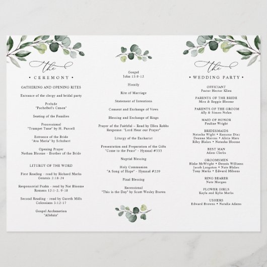 Boho Eucalyptus Greenery Wedding Ceremony Program (Achterkant)