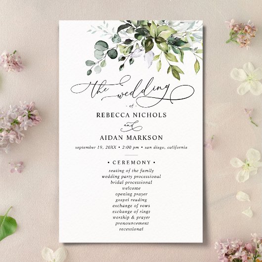 Boho Eucalyptus Greenery Wedding Ceremony Program