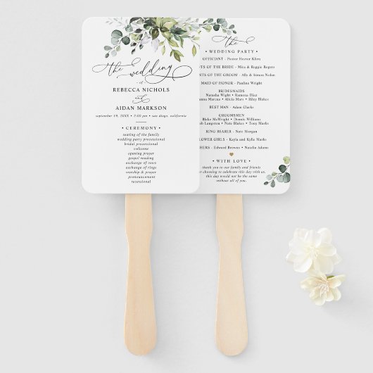 Boho Eucalyptus Greenery Wedding Ceremony Program Handwaaier (Voorkant en achterkant)