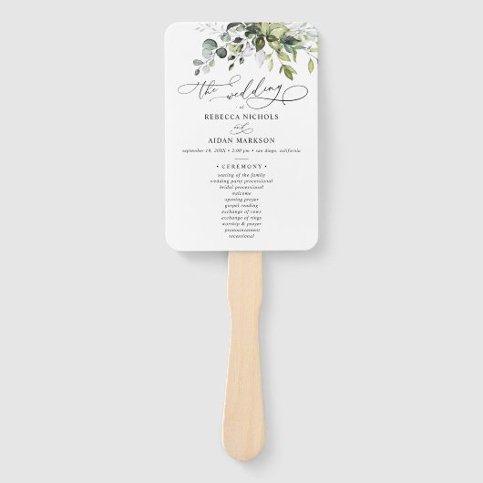 Boho Eucalyptus Greenery Wedding Ceremony Program Handwaaier (Voorkant)