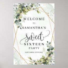 Boho Eucalyptus groen 16e verjaardag welkom Poster