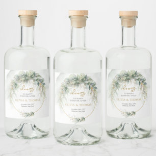 Boho eucalyptus groen blad gouden ovale boog likeurfles etiket