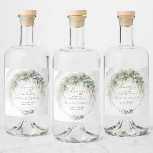 Boho eucalyptus groen blad gouden ovale boog likeurfles etiket (Flessen)