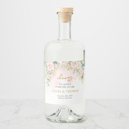 Boho eucalyptus groen blad gouden ovale boog likeurfles etiket (Voorkant)