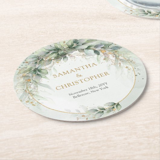 Boho eucalyptus groen blad gouden ovale boog ronde kartonnen onderzetter (Gebogen)
