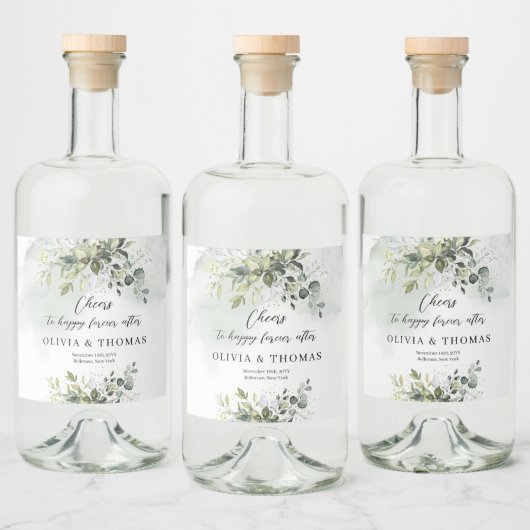 Boho eucalyptus groen gebladerte gouden schitterin likeurfles etiket (Flessen)