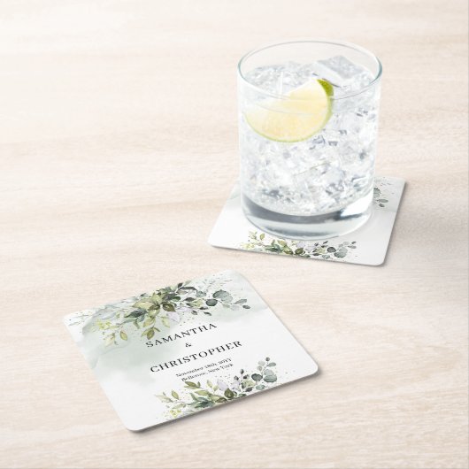 Boho eucalyptus groen gebladerte krans goud kartonnen onderzetters (Insitu)