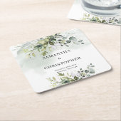 Boho eucalyptus groen gebladerte krans goud kartonnen onderzetters (Schuin)