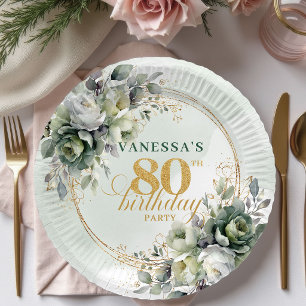 Boho Eucalyptus Groen Goud 80ste Verjaardag Feest  Papieren Bordje