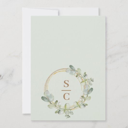 Boho eucalyptus groen & gouden krans bruiloft kaart (Achterkant)
