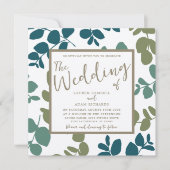 Boho Eucalyptus Groen & Gouden Trouw Uitnodiging (Voorkant)