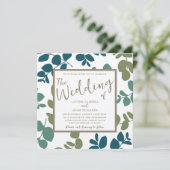 Boho Eucalyptus Groen & Gouden Trouw Uitnodiging (Staand voorkant)