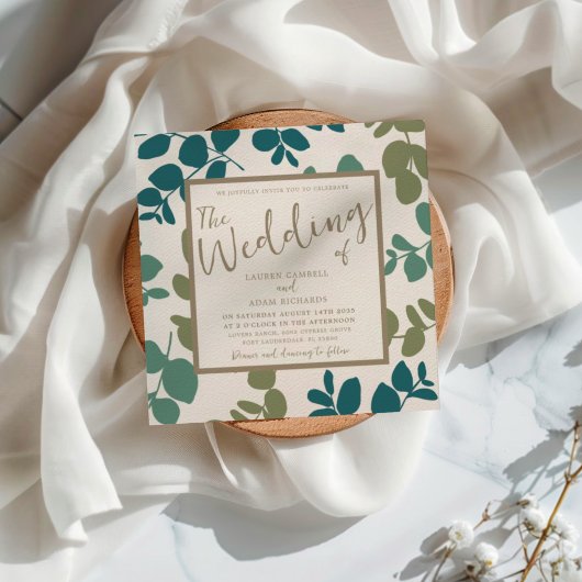 Boho Eucalyptus Groen & Gouden Trouw Uitnodiging