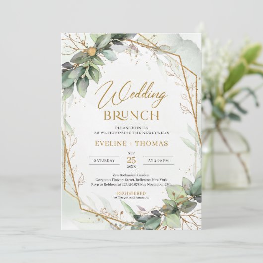 Boho Eucalyptus groen takken bruiloft brunch Kaart (Staand voorkant)