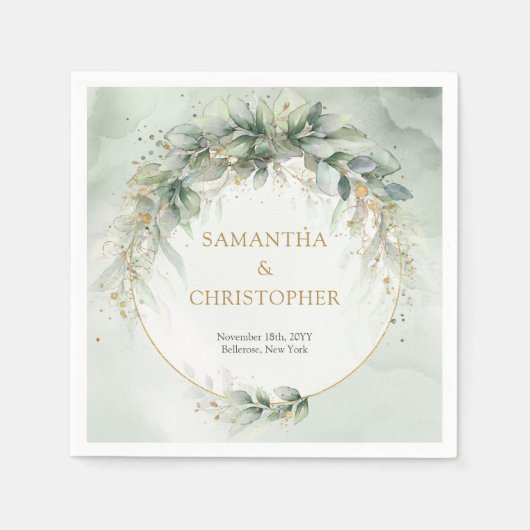 Boho Eucalyptus groen takken faux goud lijst Servet (Voorkant)