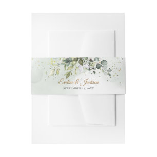 Boho Eucalyptus groen takken faux goud lijst Uitnodigingen Wikkel