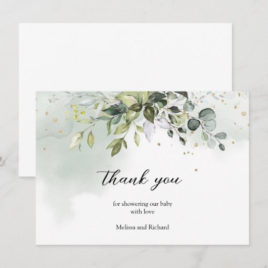 Boho Eucalyptus groen takken goud baby shower Bedankkaart (Voorkant / Achterkant)