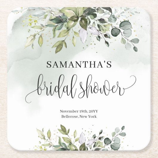 Boho Eucalyptus groen takken goud Bridal Kartonnen Onderzetters (Voorkant)