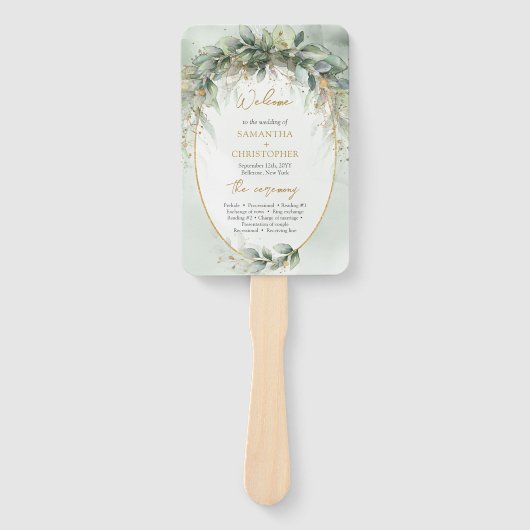 Boho Eucalyptus groen takken goud programma Handwaaier (Voorkant)