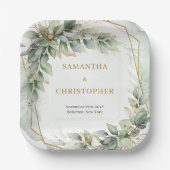 Boho Eucalyptus groen takken gouden bruiloft Papieren Bordje (Voorkant)