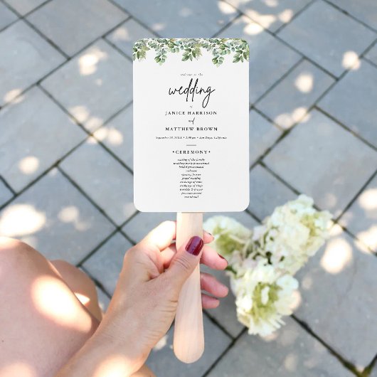 Boho Eucalyptus Groene Huwelijksceremonie Programm Handwaaier