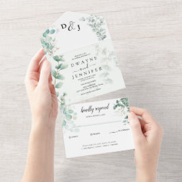 Boho Eucalyptus Groene Zomer Bruiloft All In One Uitnodiging