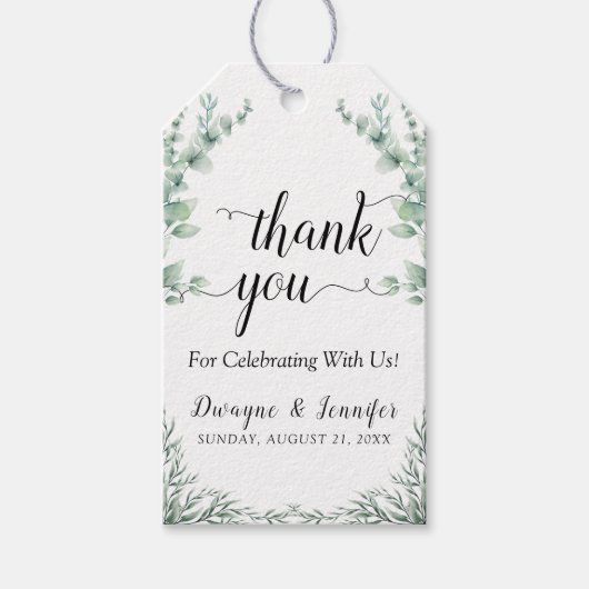 Boho Eucalyptus Groene Zomer Bruiloft Cadeaulabel (Voorkant)